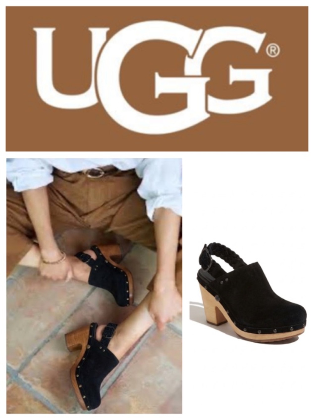 UGG Dafni black suede/shearling slingback clog (8)